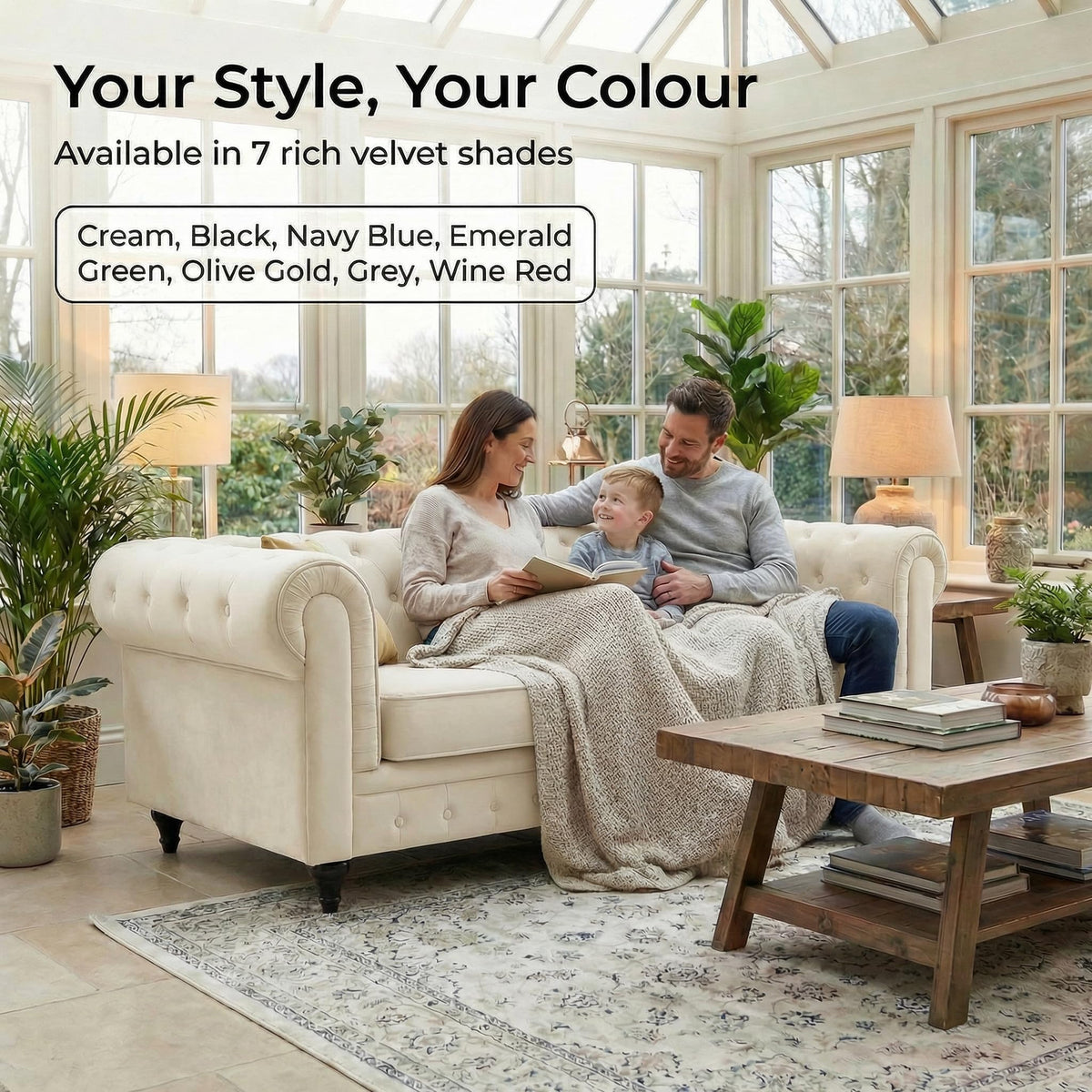 Chesterfield Scroll Arm Velvet Sofa 3 Seater | Beige