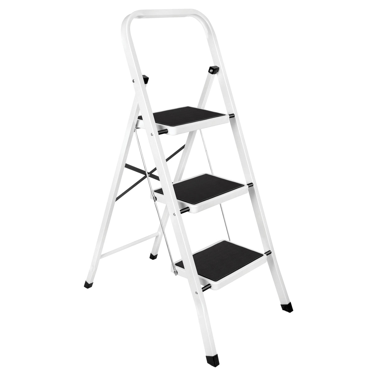 3 Step Ladder, Heavy-duty Steel Folding Home Diy Step Stool With Wide Non-slip Steps & Anti Slip Feet 150kg Capacity | 3 Step | White