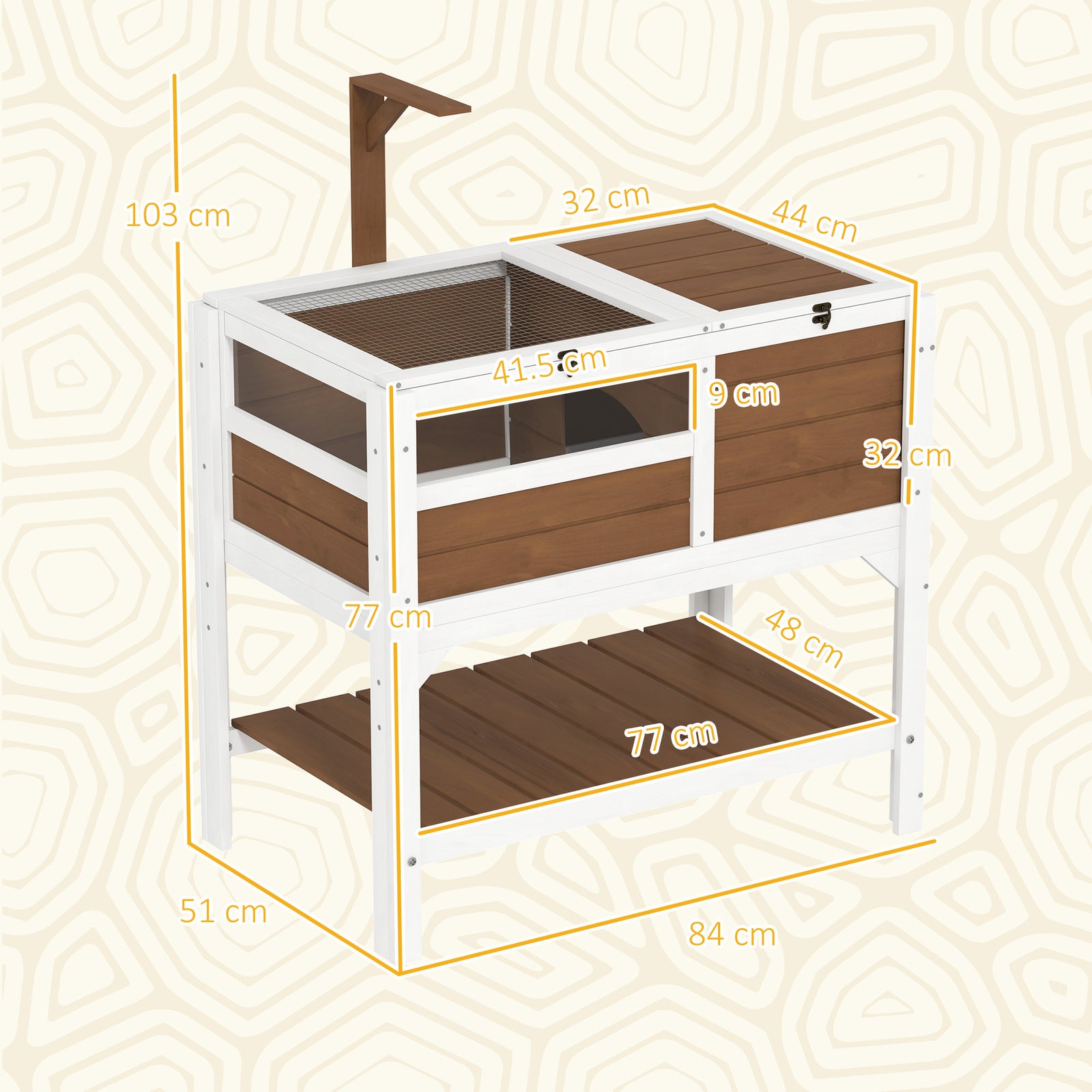Wooden Tortoise House W/ Run, Shelter, Shelf, Lamp Holder