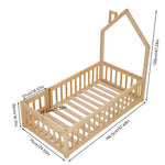 Natural Pine Wood House-140cm X 70cm Shaped Children’s Bed Frame With Guardrails