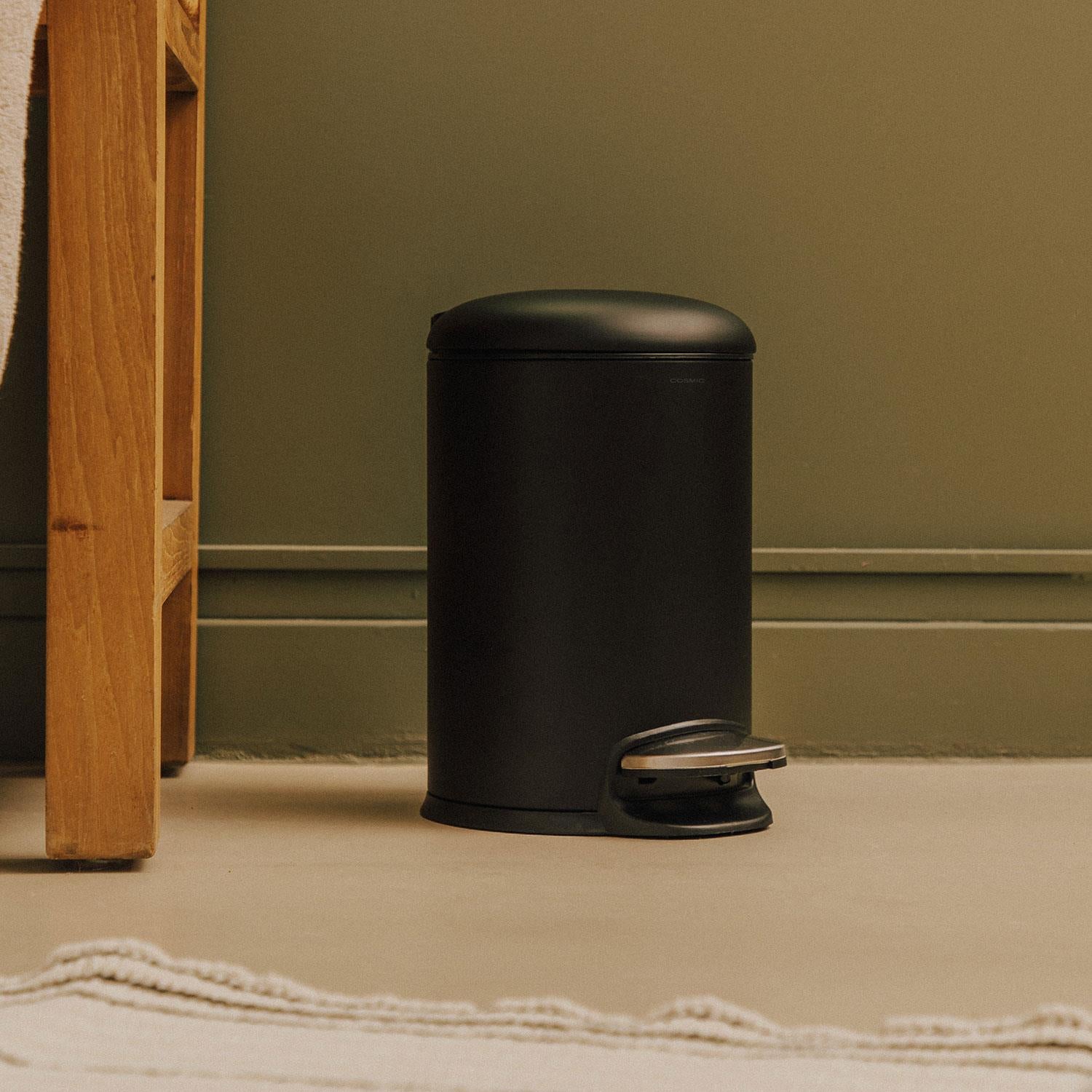 Bathroom Bin 3l, Pedal Soft-close Bucket Matt Black Essentials Collection
