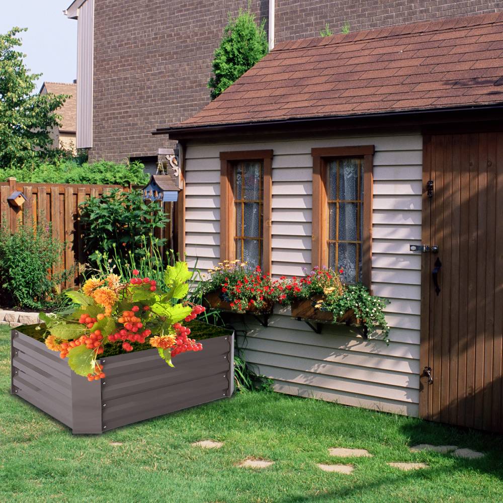 Galvanized Steel Square Raised Garden Bed Planter Box