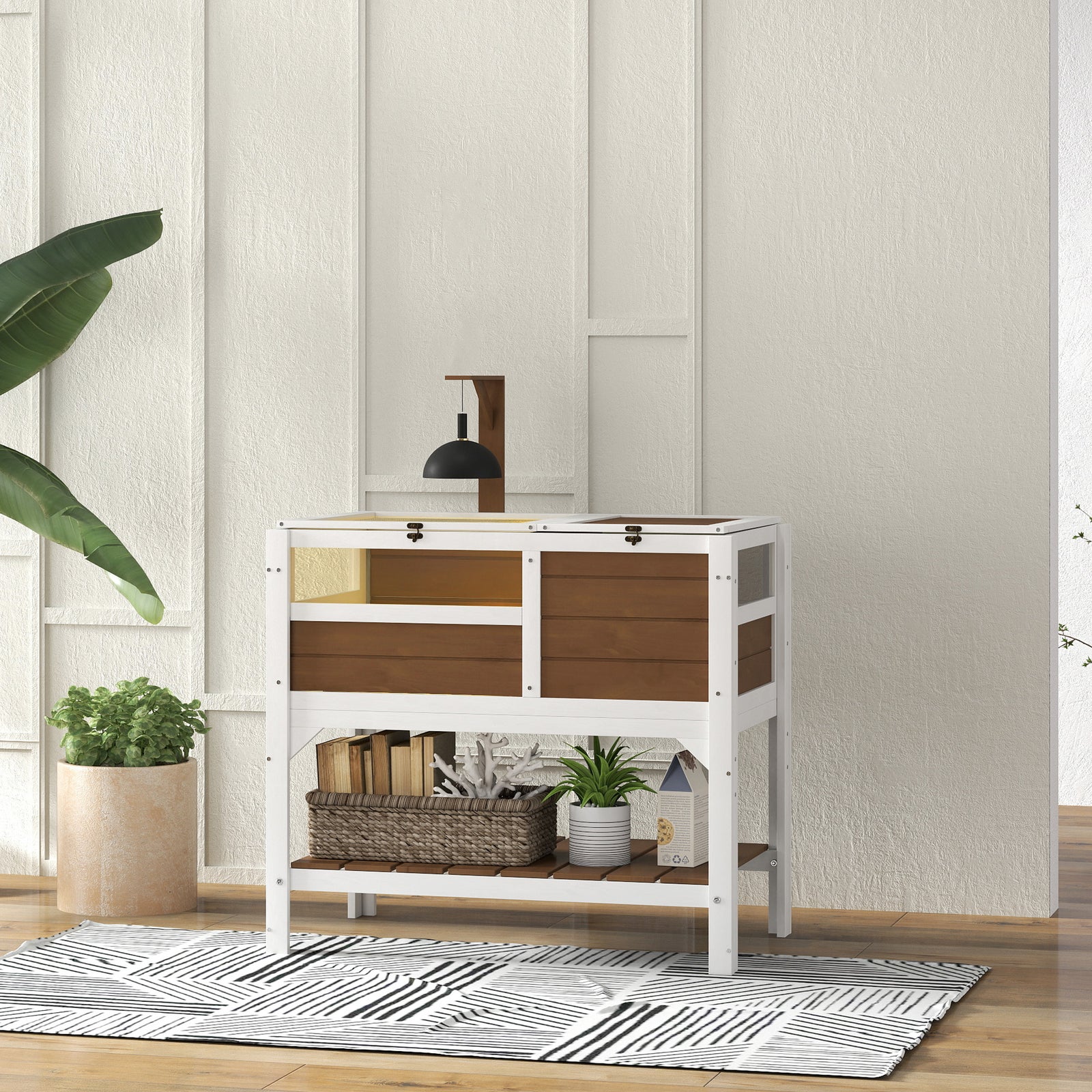 Wooden Tortoise House W/ Run, Shelter, Shelf, Lamp Holder