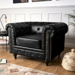 Button Tufted Faux Leather Living Room Armchair | Black