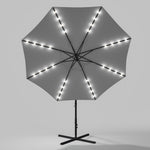 3 M Banana Patio Umbrella Cantilever Garden Parasol With Solar-powered 32 Led Lights, Crank For Opening Closing With Cross Base & Fillable Base | One Size | Light Grey