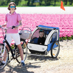18m+ 2-seat Child Bike Trailer For Kid W/ Steel Frame Seat Belt | Blue