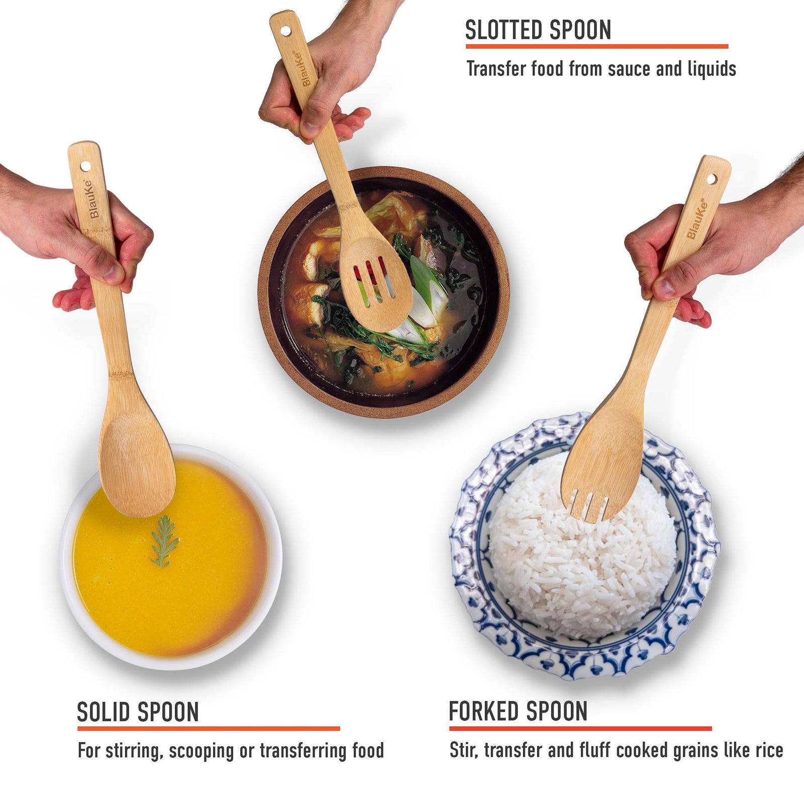 BlauKe Wooden Kitchen Utensils Set Of 7 - Bamboo Cooking Utensils For Non-stick Cookware - Wooden Spatulas, Wooden Spoons, Tongs