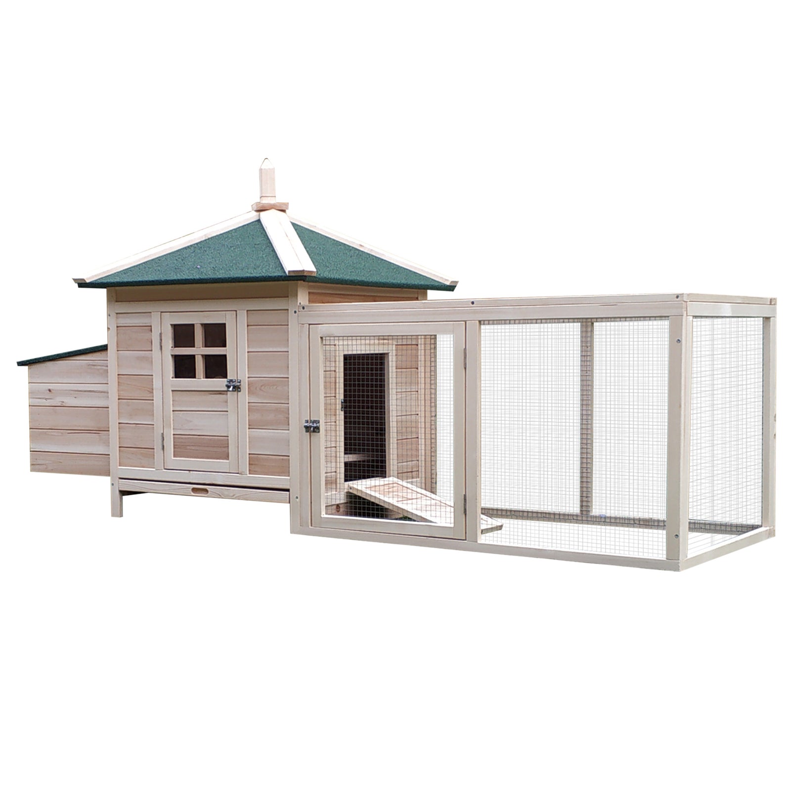 Pawhut Chicken Coop Hen Poultry House W/ Nesting Box Outdoor Run Patio Wooden | Natural