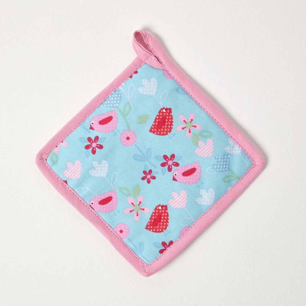 HOMESCAPES Birds And Flowers Pink Cotton Pot Holder