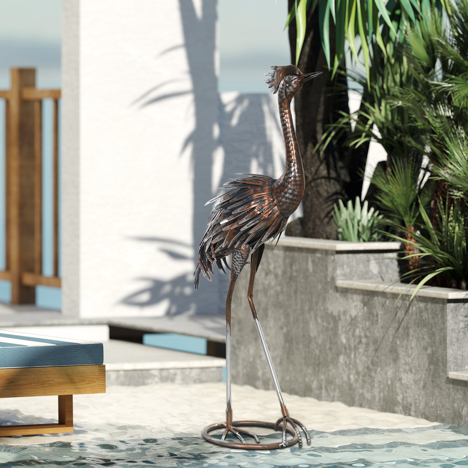 Heron Garden Statue, Metal Garden Gift W/ Stakes