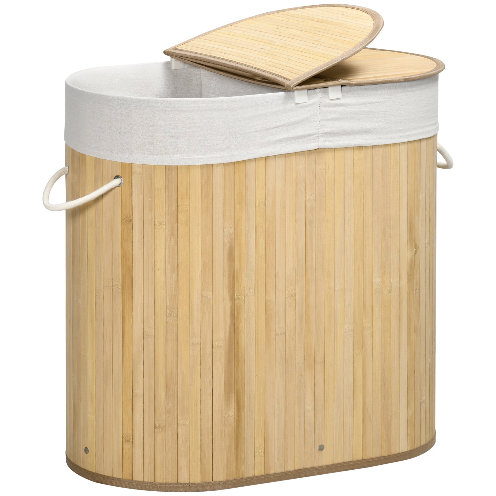 100l Bamboo Laundry Basket W/ 2 Compartments Washing Baskets | One Size | Natura