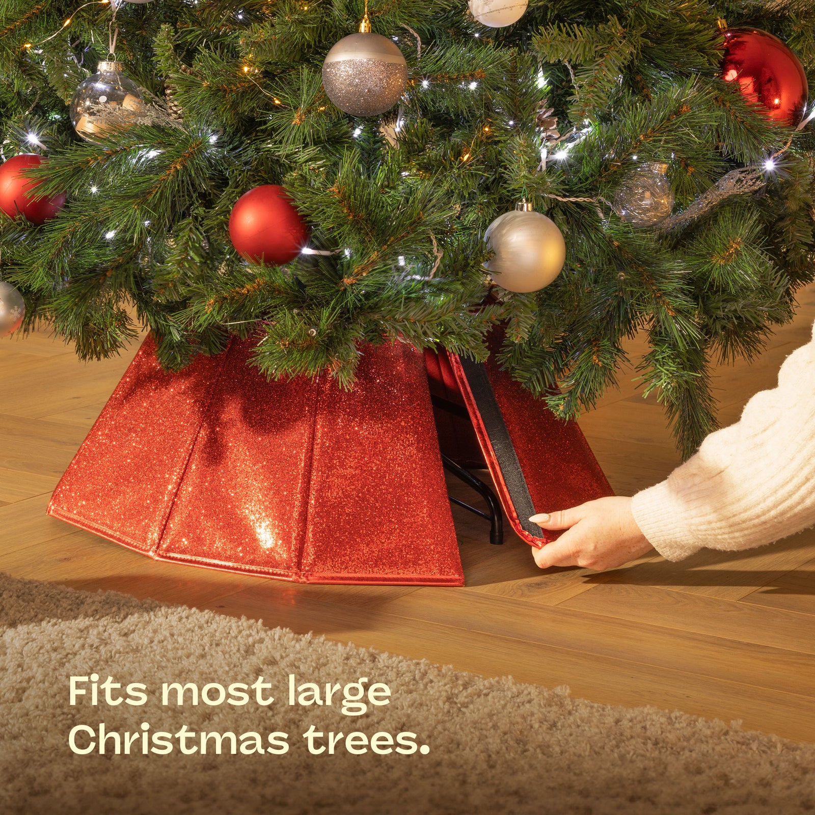 Glossy Tree Skirt 68cm Collapsible With Velcro Closure | Red