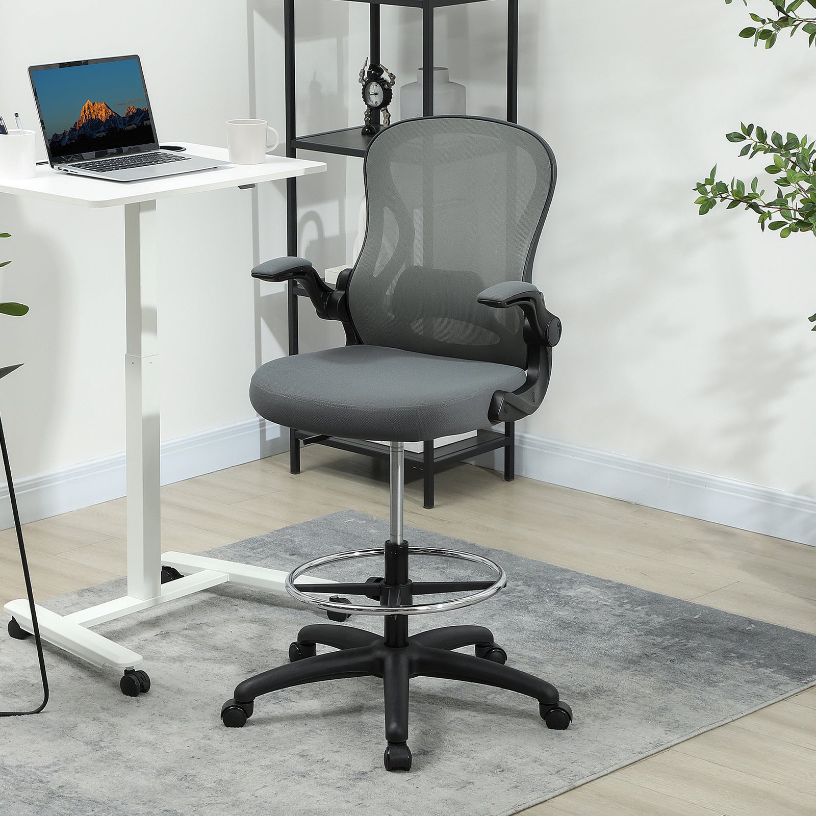 Draughtsman Chair Mesh Chair With Footrest | Charcoal Grey