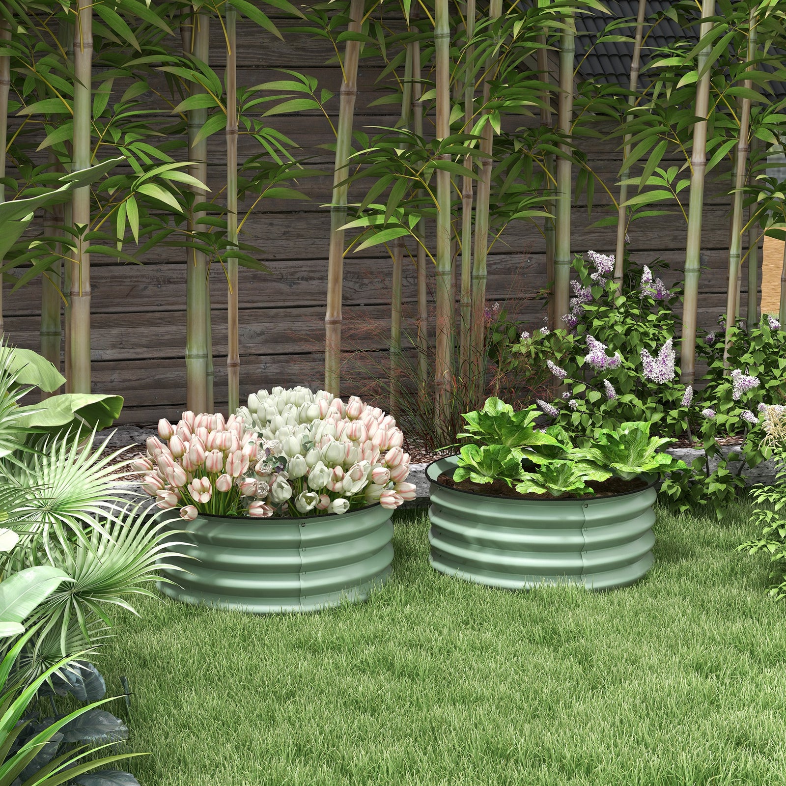 Set Of 2 Raised Garden Bed Metal | Green