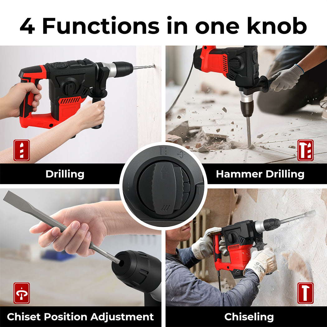 Hammer Drill Heavy Duty Corded Electric Impact Driver With Bit Set | Red