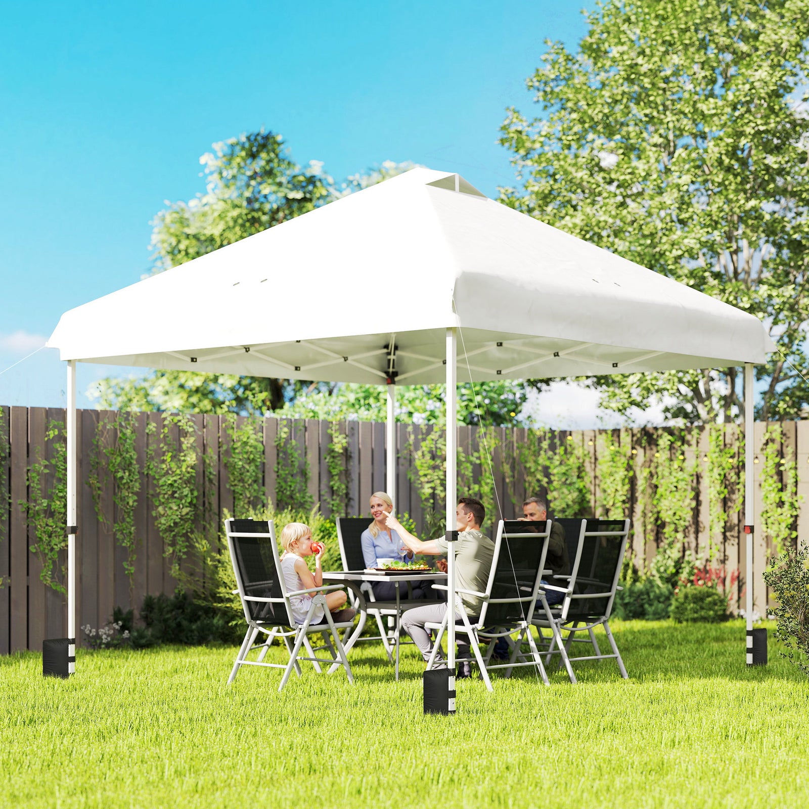 3x3 M Pop Up Gazebo W/ Wheels, One-touch Party Tent | White