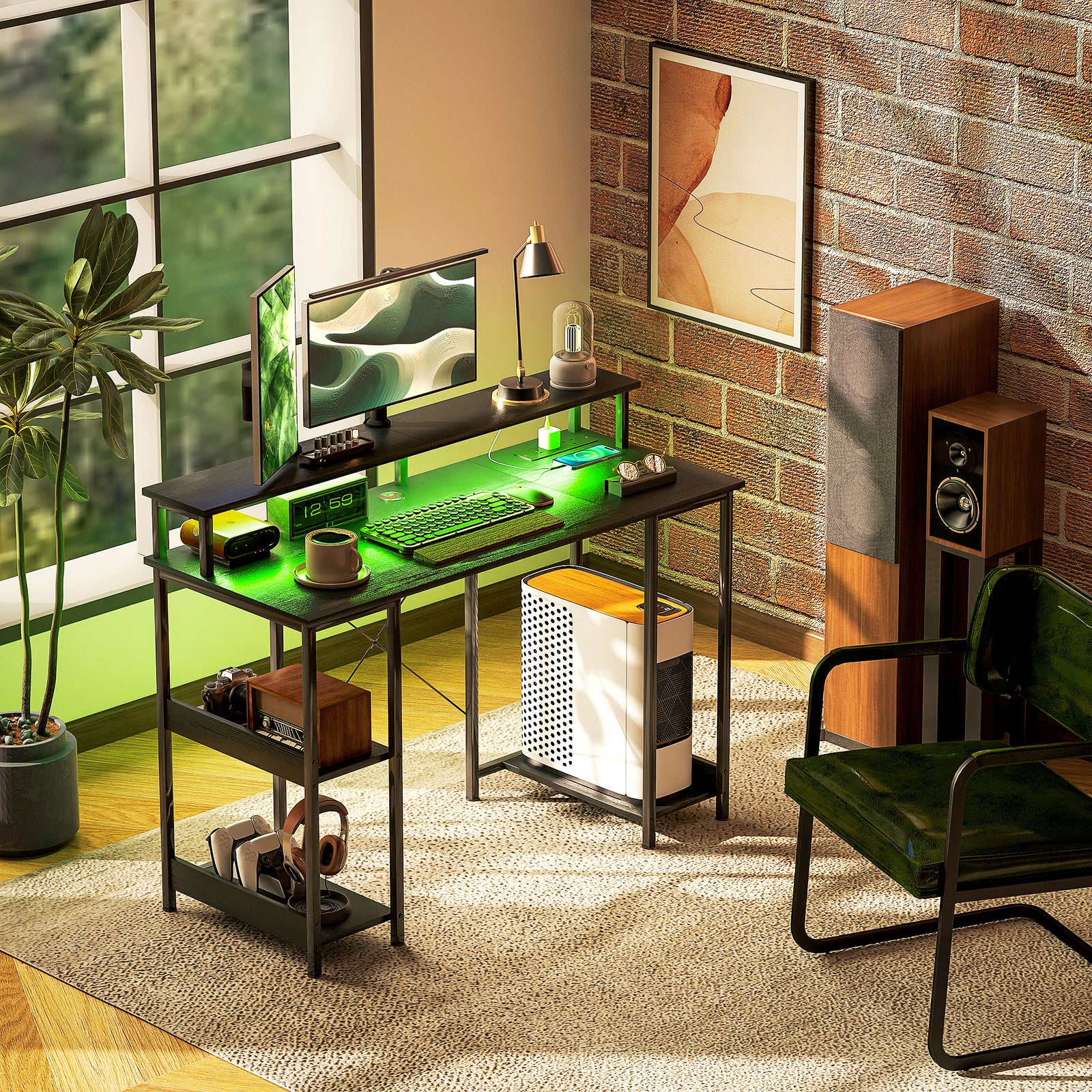 Computer Desk Reversible Home Office Desk With Storage | Black