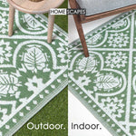 Luxury Outdoor Rug Waterproof Reversible For Garden Patio, Green Floral Leaf