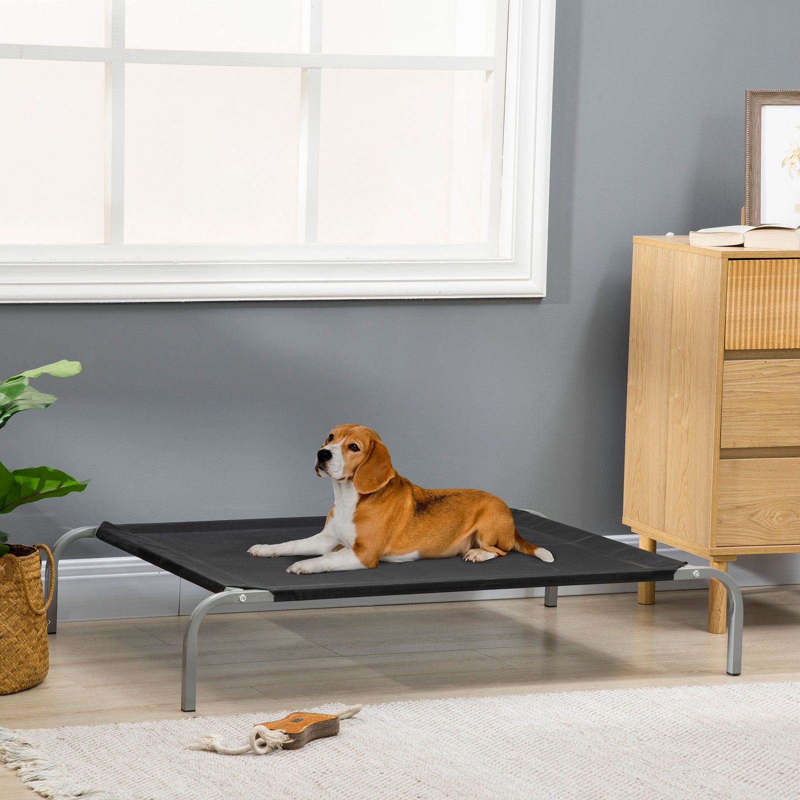 Pawhut Cooling Pet Bed Elevated Dog Bed With Non-slip Pads For Large Medium Dogs | Black