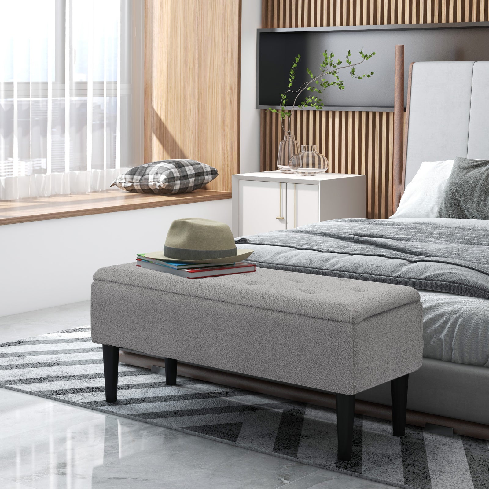 Modern Ottoman Box With Wooden Legs | One Size