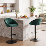 Bar Stools Set Of 2 Velvet Adjustable Swivel | Dark Green