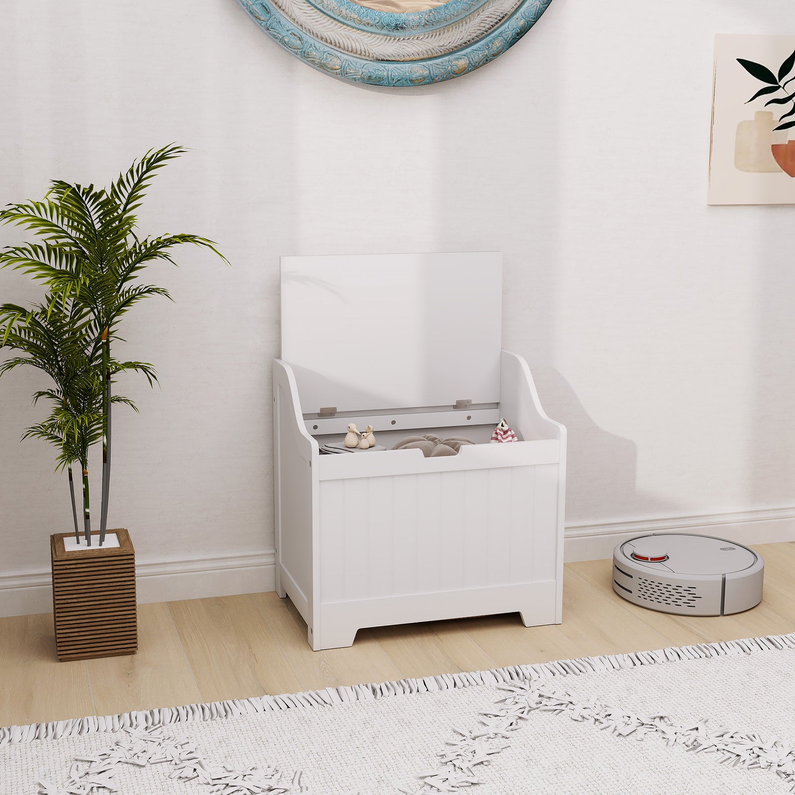 Storage Trunk With Safety Hinge For Living Room, 56.4cm | One Size | White