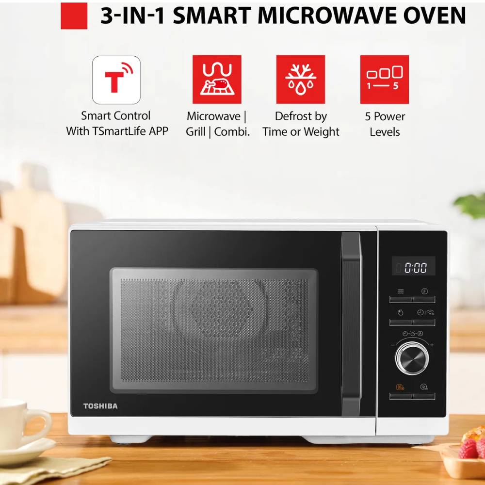 23l 4-in-1 Smart Combination Microwave Oven With App Control– Microwave, Grill, Air Fry & Convection Baking | White