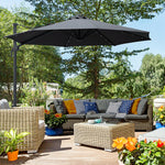 3m Led Cantilever Parasol W/ Solar Lights & Base | Dark Gray
