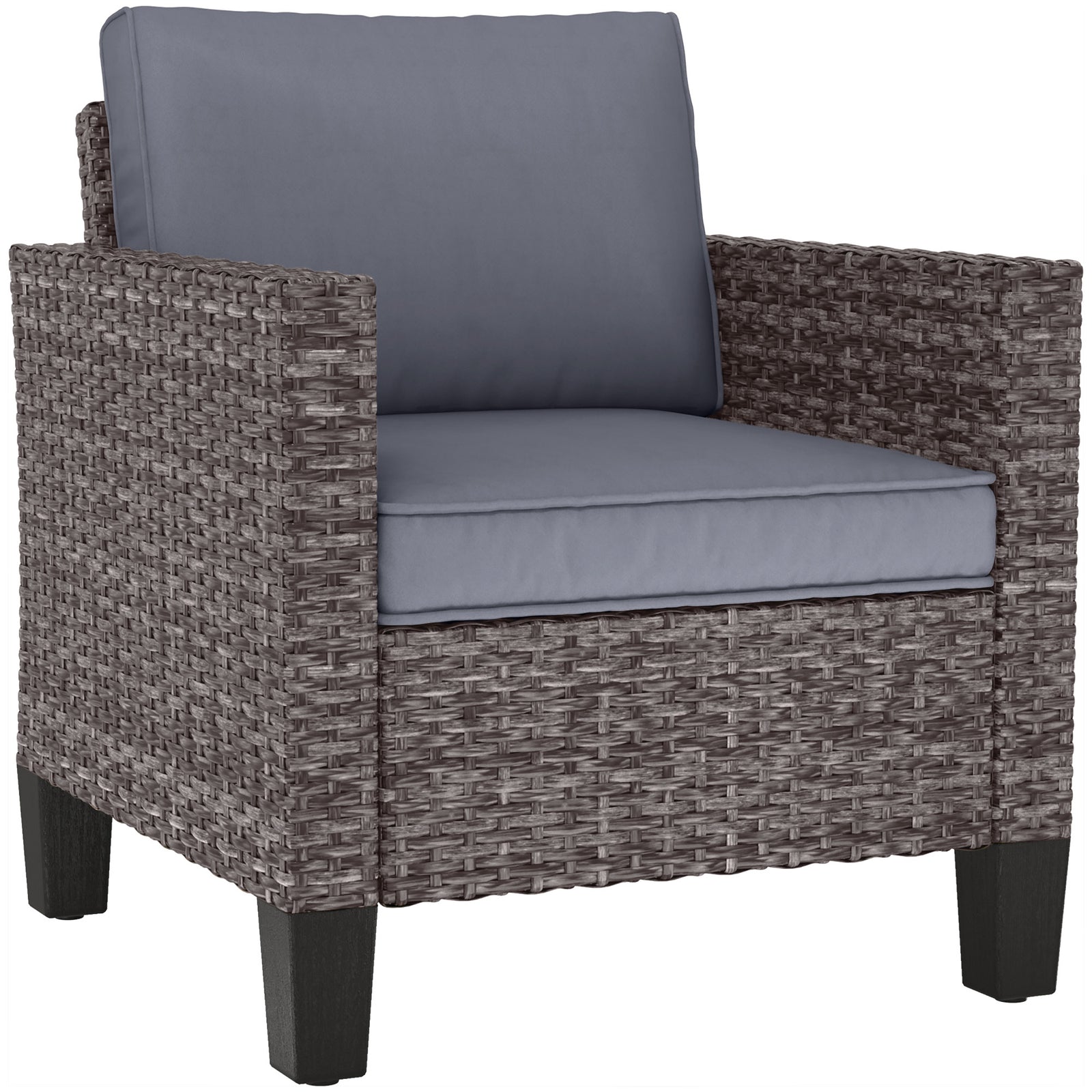 Single Rattan Chair, Garden Armchair W/ Cushions | Dark Gray