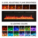 70/80-inch Black Electric Fireplace Heater, Wall Mounted Or Recessed With 12 Flame Colors, Adjustable Brightness & Remote Control | Small