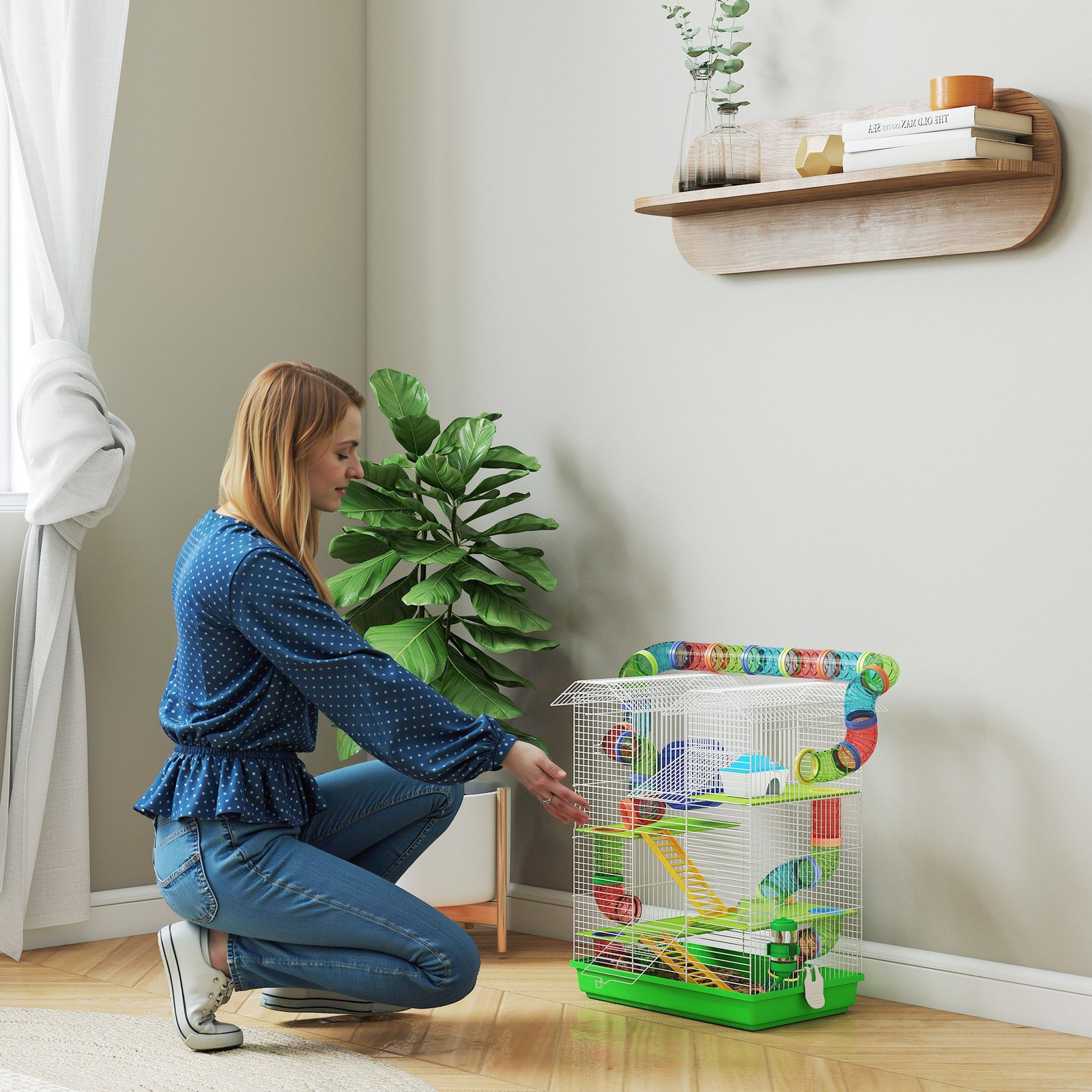 Pawhut 5 Tiers Hamster Cage Animal Travel Carrier Habitat, Green