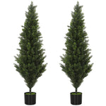 HOMCOM Set Of 2 Decorative Artificial Plants Cypress In Weighted Pot