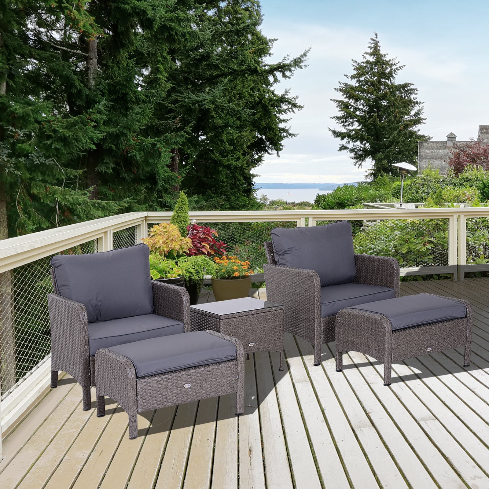 5 Pieces Outdoor Patio Furniture Set Wicker Conversation Set | Gray