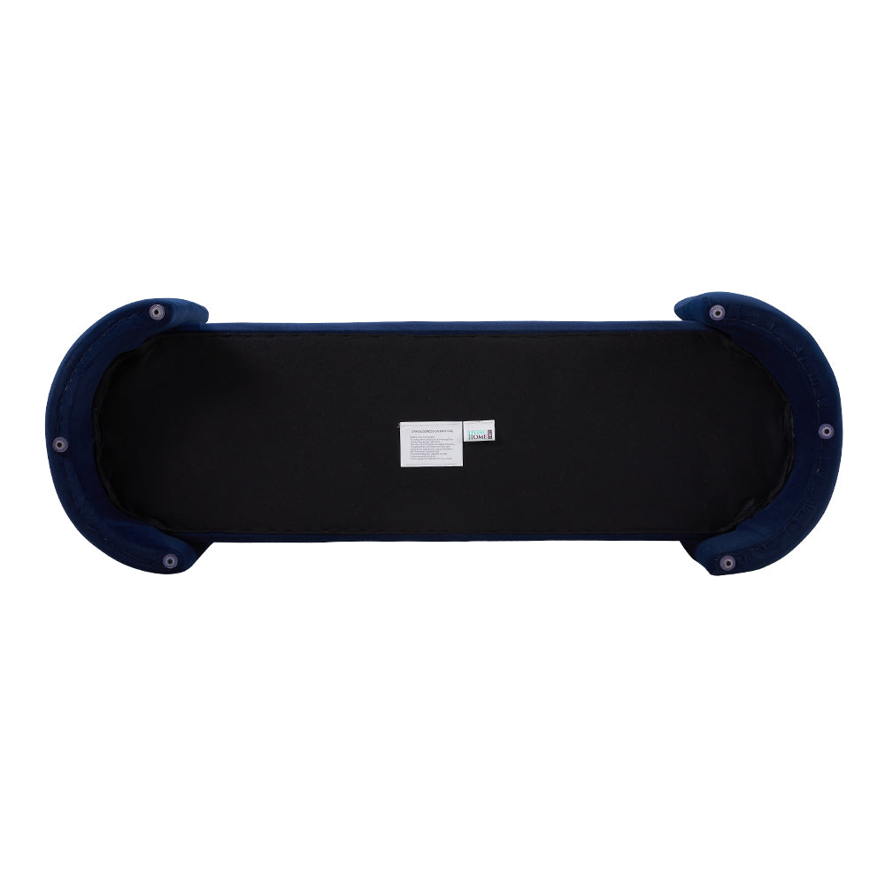 Chenille Upholstered Storage Bench With Arc-shaped Sides, 125cm Wide Ottoman Seat With Hidden Compartment For Living Room Or Bedroom | Blue