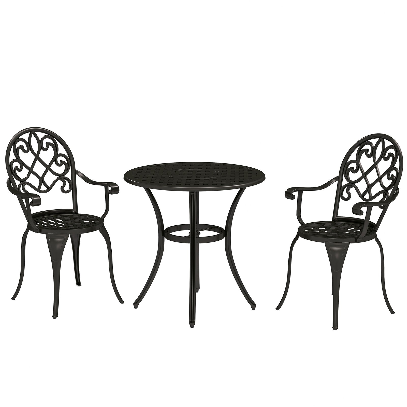 3pcs Bistro Set, Aluminium Garden Table And Chairs | Black