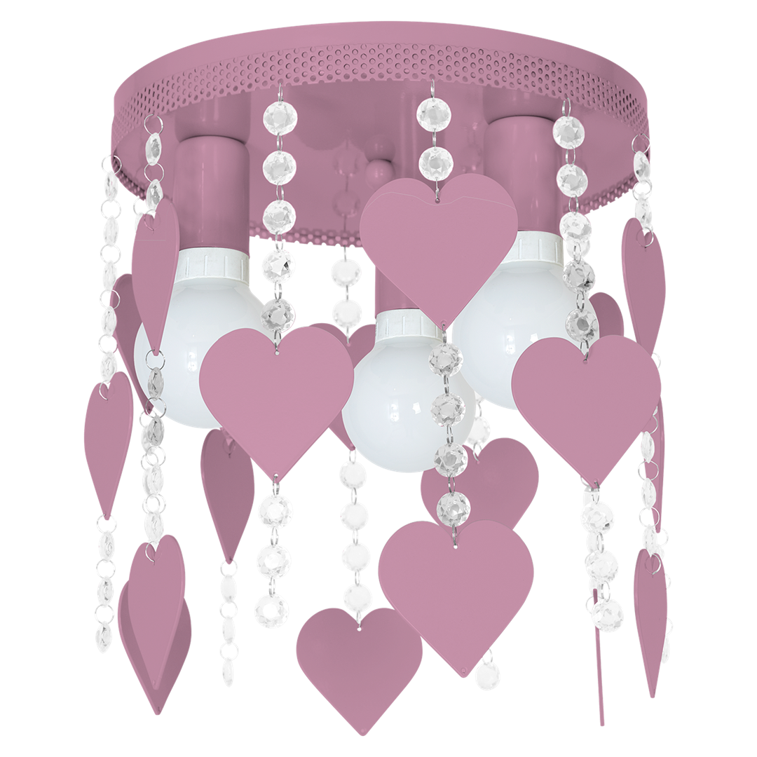 Corazon Pink Ceiling Lamp 3xe27 Delightful Hand Made Bedroom Centrepiece In Baby Pink With Hearts And Crystals