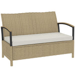 125l Garden Storage Bench, 2 Seater Pe Rattan Outdoor Bench | Khaki