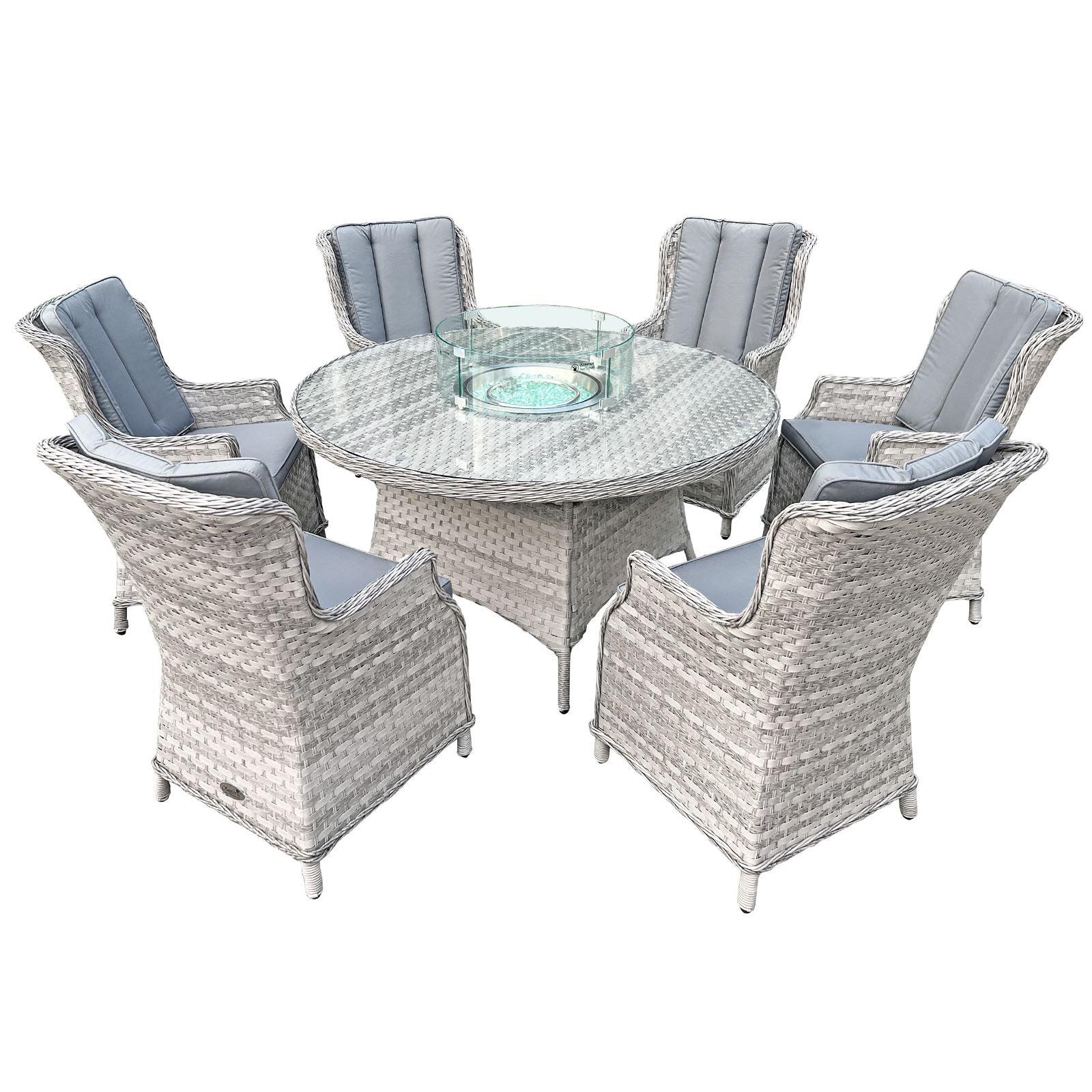 Knightsbridge Xl Rattan 6 Seat Firepit Dining Set | Dove Grey
