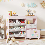Kids Toy Storage Unit With 11 Fabric Bins, 3 Stickers | Pink