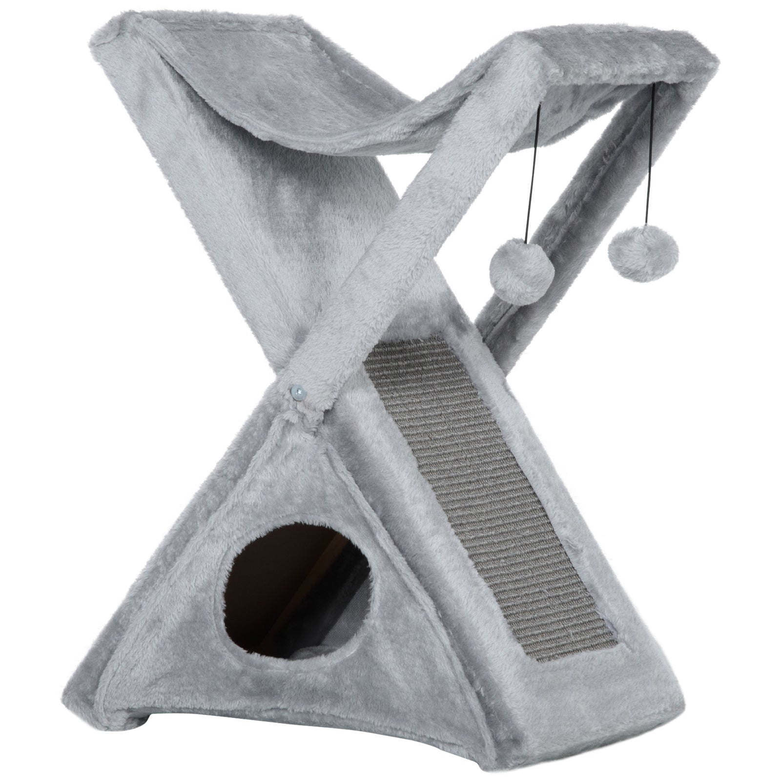 Plush Folding Cat Tree Play Rest Activity Tower W/ Scratching Post Grey