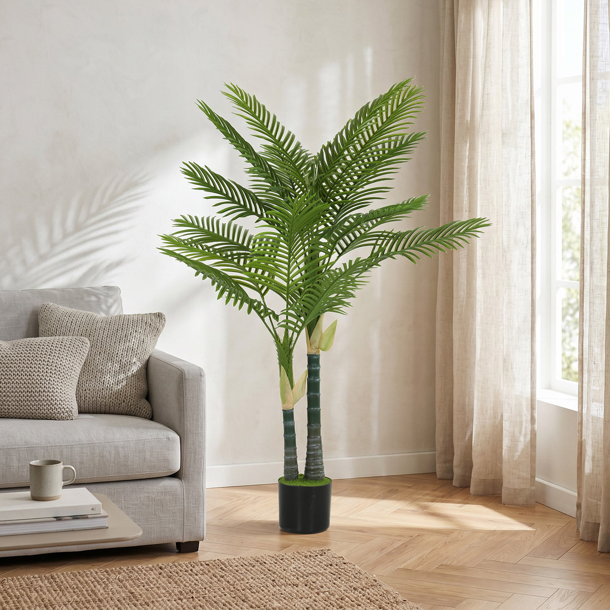 HOMCOM Artificial Palm Tree With Peva Leaves In Pot, Green