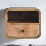Solid Wood Extra Mini Wall Mounted Curved Oak-ish Bedside With Open Slot
