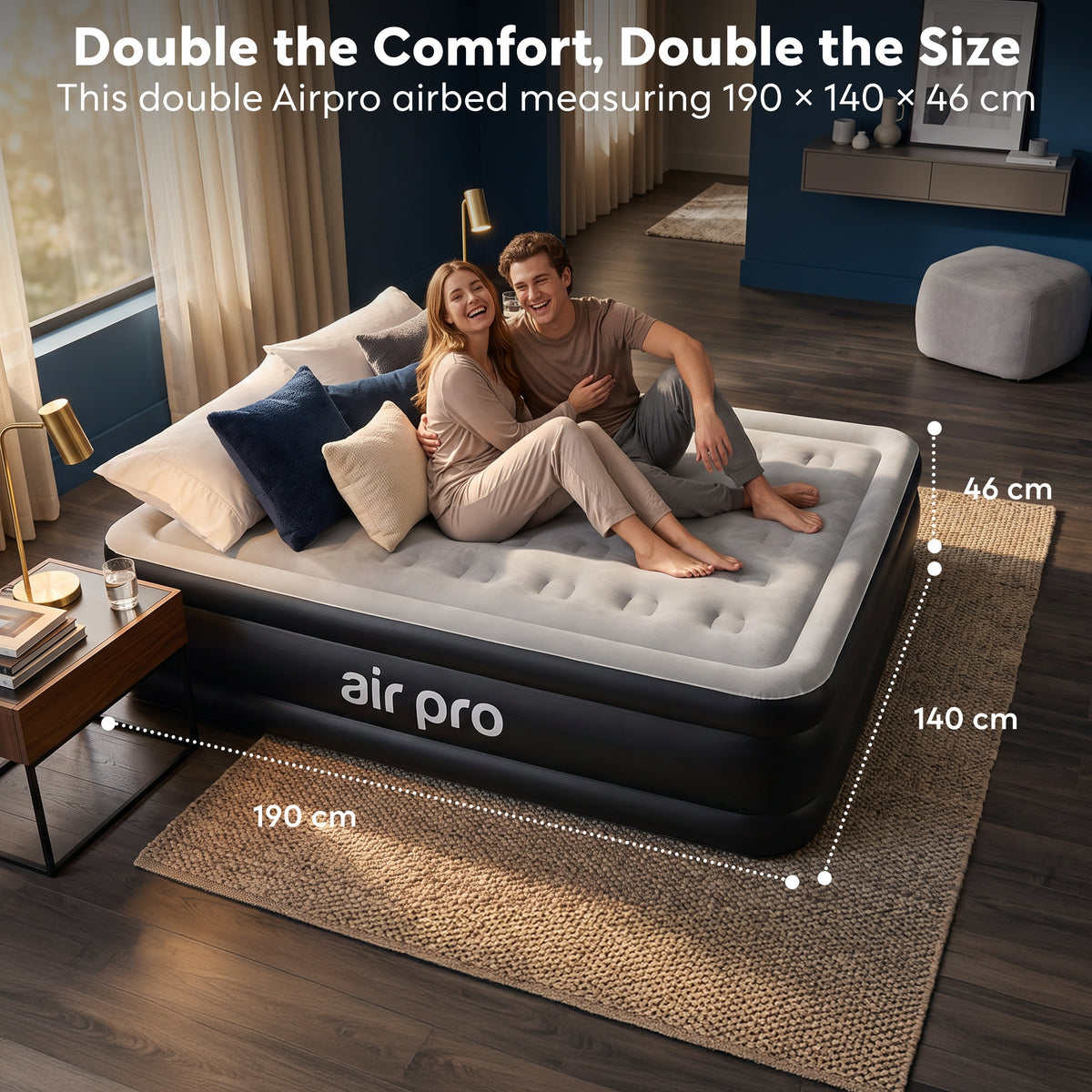 Inflatable Air Mattress With Soft Surface Built-in Electric Pump | Double | Black