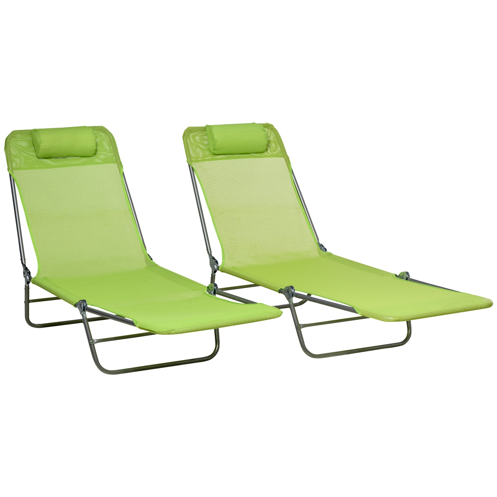 Outsunny 2 Folding Sun Loungers W/ Adjustable Backrest - Green