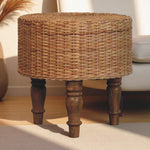 Solid Wood Regency Round Woven Stool, Light Brown