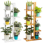 5 Tier Wooden Plant Stand Tall Plant Display Shelving Unit Indoor Outdoor Flower Rack 103cm Height | Natural