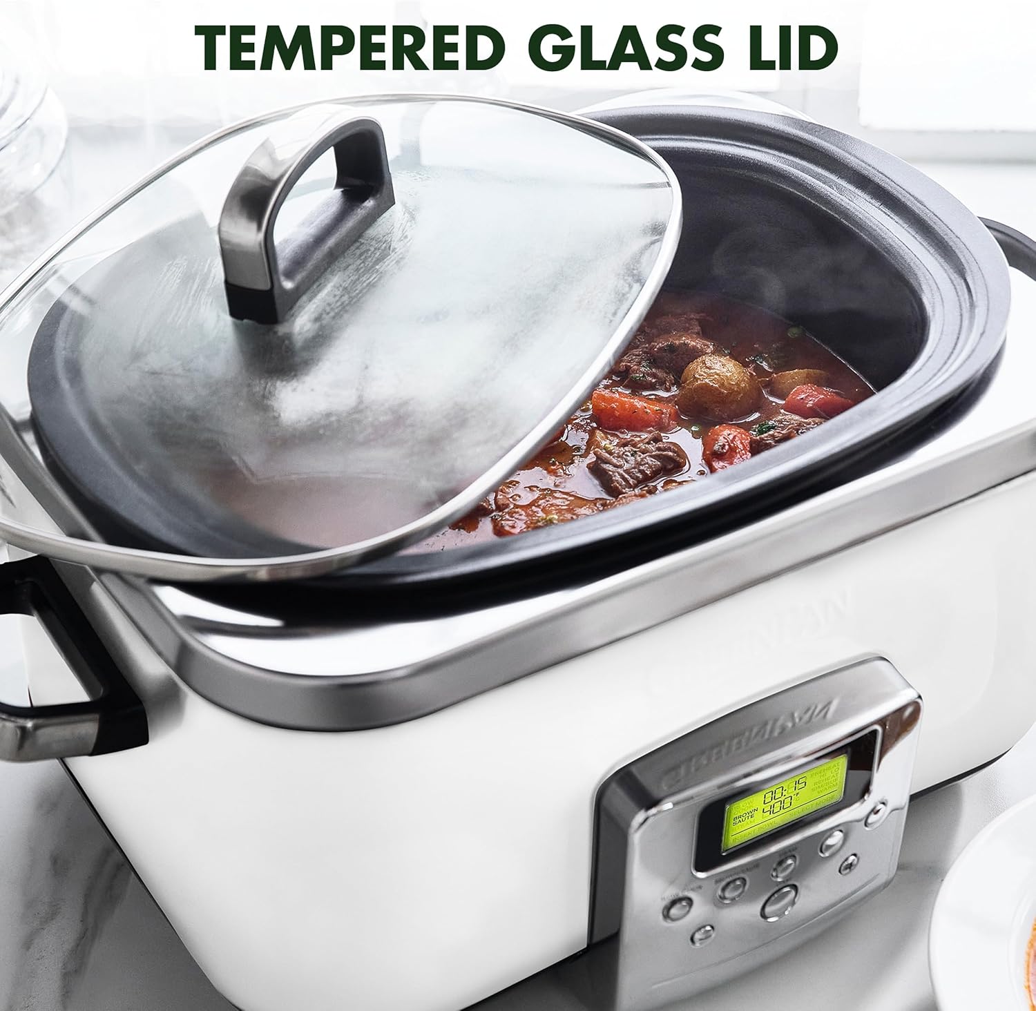 Elite 8-in-1 6l Slowcooker With Pfas-free Ceramic Non-stick Coating | Cream