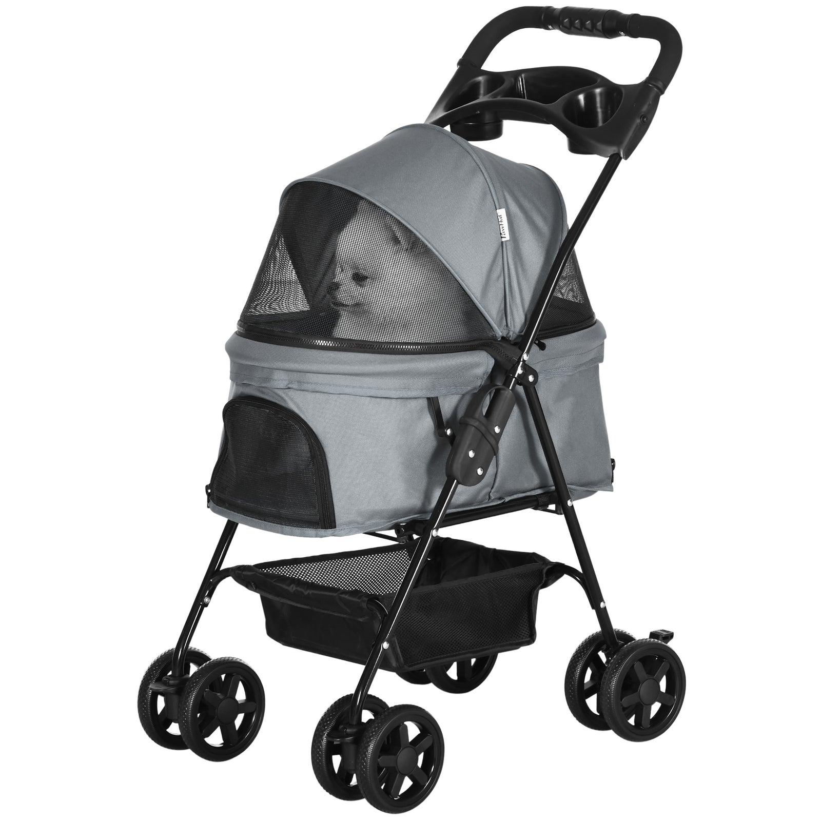 Pet Stroller Foldable Travel Carriage With Brake Basket Canopy | Gray