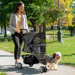 Pet Stroller Pushchair Carrier For Cat Puppy With 3 Wheels | Charcoal Gray