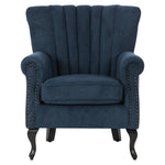 Elegant Chenille Armchair With Rubberwood Legs | Blue